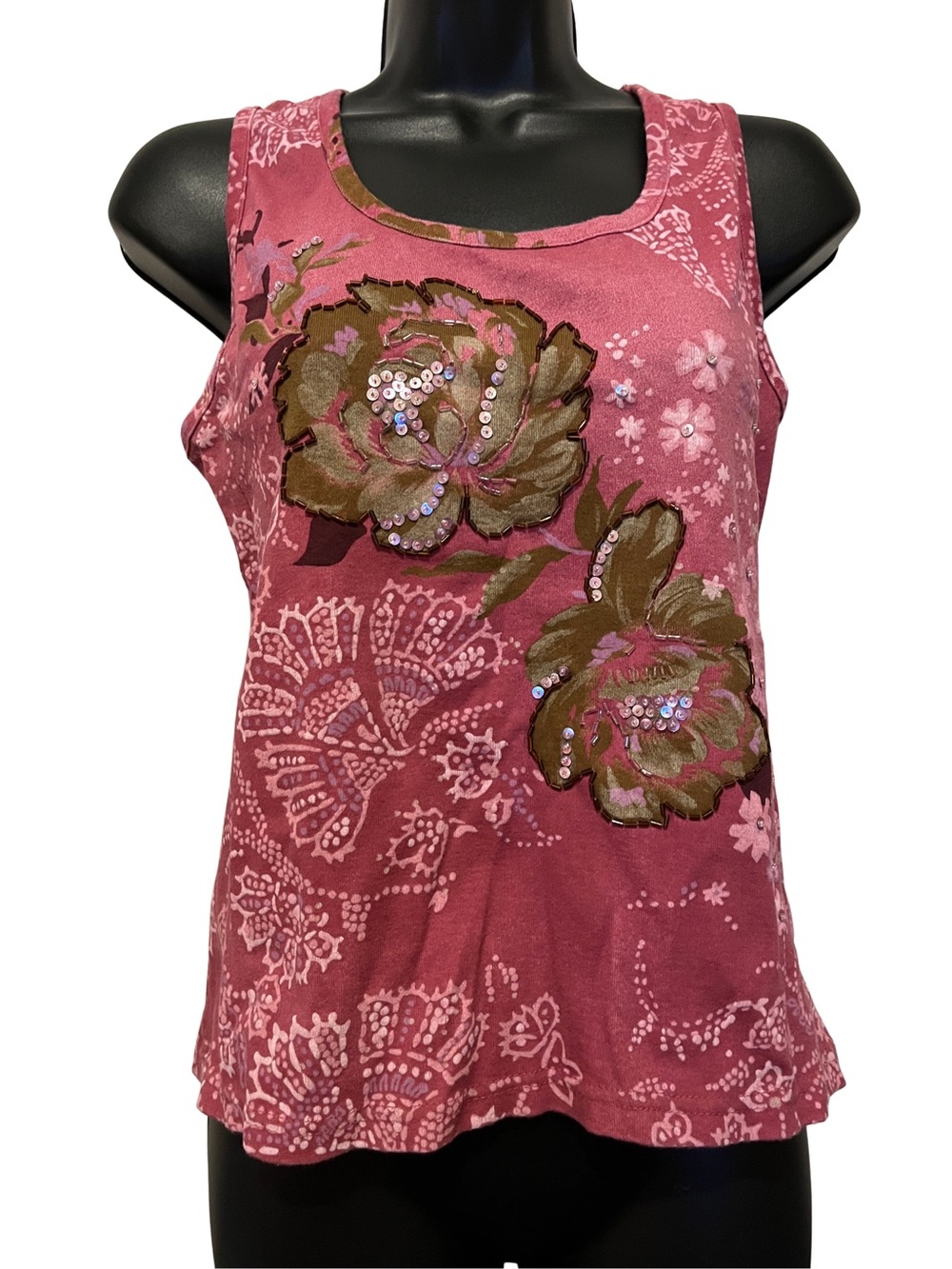 Gloria Vanderbilt Pink Floral Sequin Tank Top